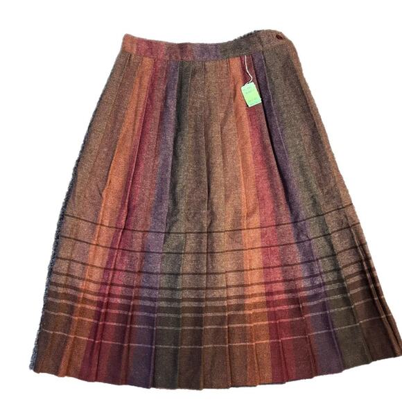 Other Dresses & Skirts - 80's multicolor wool blend plaid pleated midi skirt with side zipper and button
